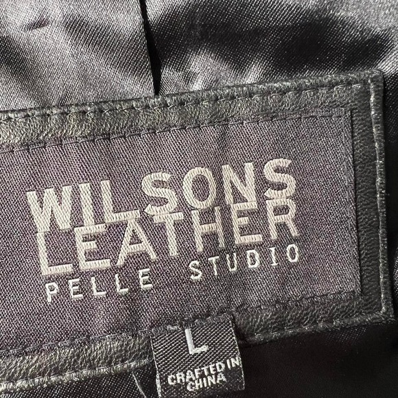 Vintage Wilsons Leather Black Zip-Up Jacket | Genuine Leather Moto Style - Picture 7 of 8